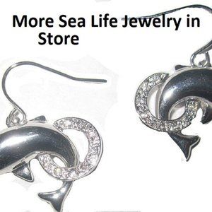 Dolphin earring white CZ fish; quality jewelry NWT